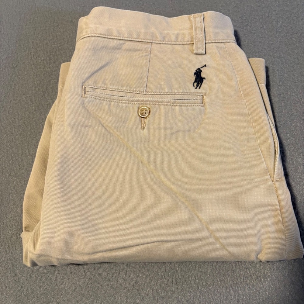 Polo Ralph Lauren Chino Shorts Men 31x10 Khaki Tan Flat Front Cotton Twill Pony - Picture 12 of 13
